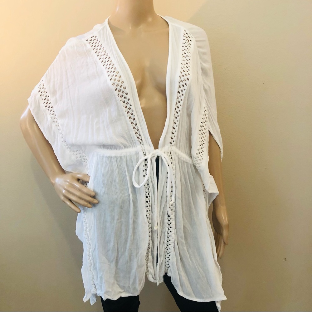 Elan White Crochet Swimsuit Coverup Tunic
